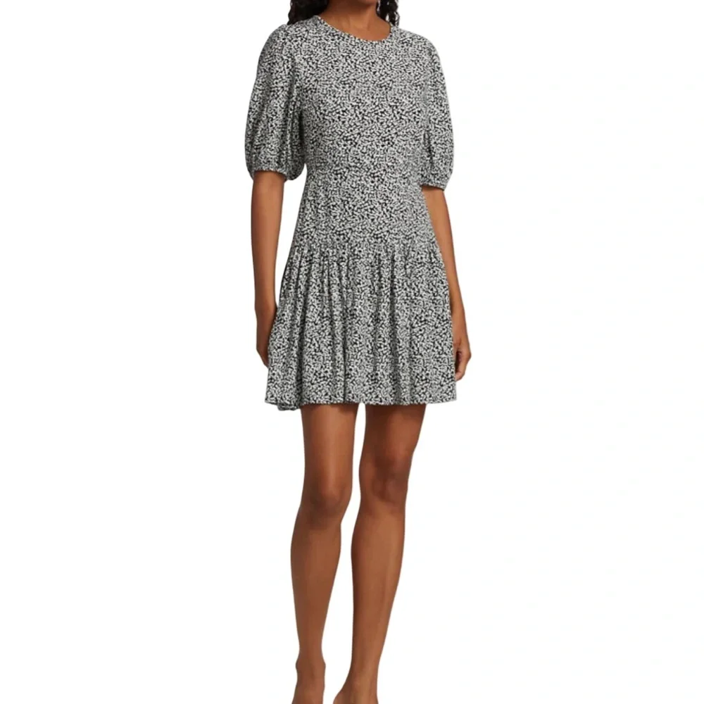 Free People Black and White Backless Puff Sleeve Mini Dress - Picture 2 of 11